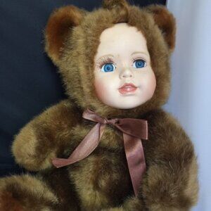 Ashley Belle Teddy Bear w/Porcelain Doll Face